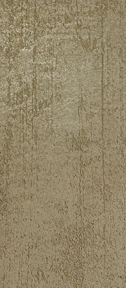 Macro detail van olijf-beige minerale pleister met fijne textuur